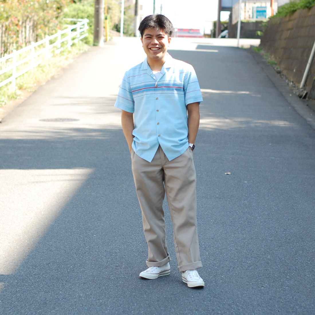 爽やか系沖縄人ファッション！！GC学群、野球サークル「ちょこばっと」所属の金ちゃんが9月に着ていたファッションとは？！