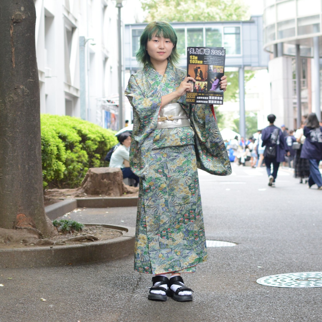 落語研究会亭亭べあの緑の着物が可愛い♡矢上祭スナップ🌿